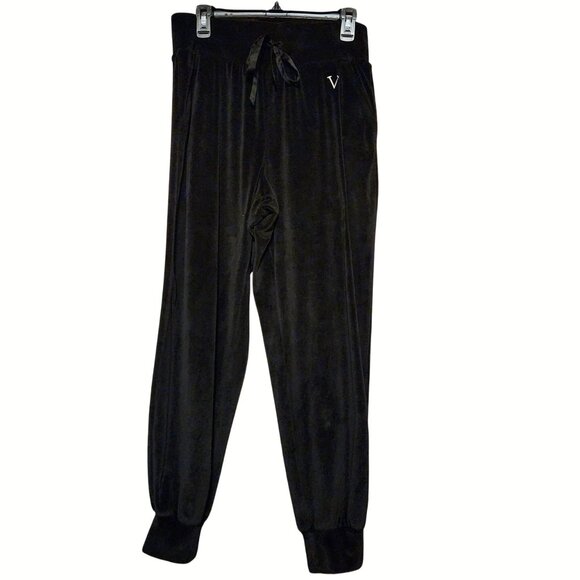 Victorias Secret Velour Jogger Pants Black M Soft Elastic Waist - Picture 1 of 5
